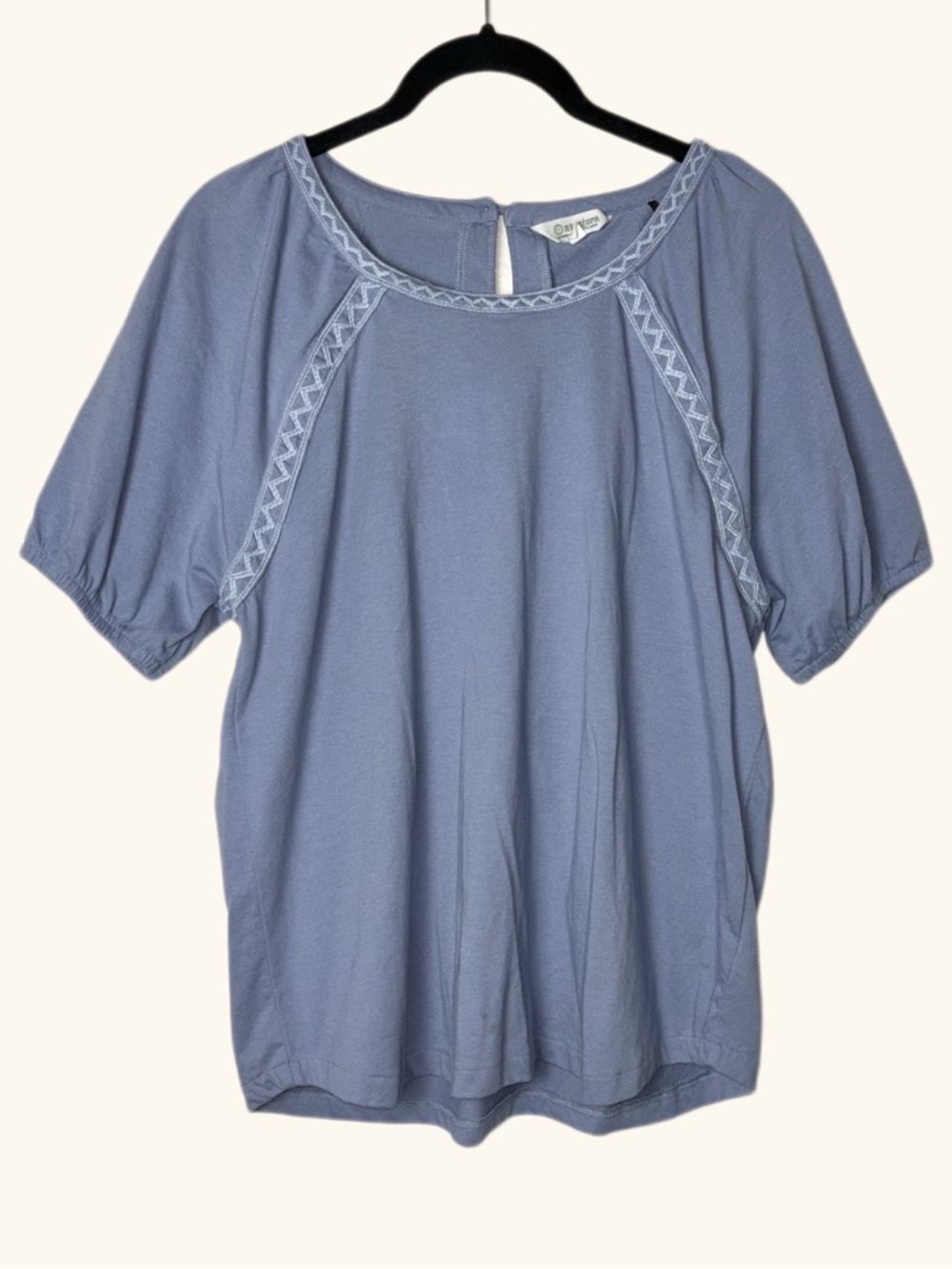Aventura Women's Clemente Top Organic Cotton Embroidered Scoop Neck Blue Medium